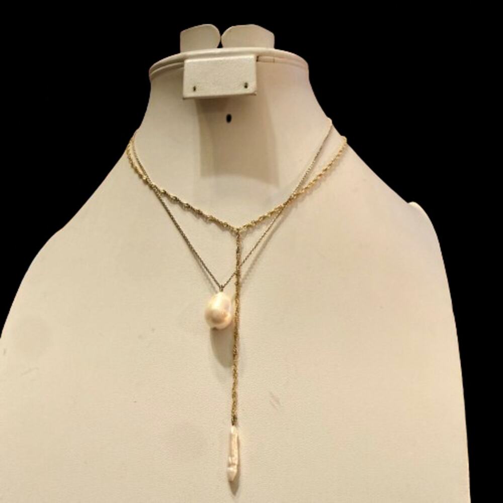 Pair of Baublebar Gold Tone Keshi & Daisy Pearl Necklaces